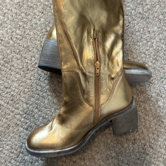 Free People Essential Tall Slouch Boots Metallic Gold Size - Picture 3 of 5